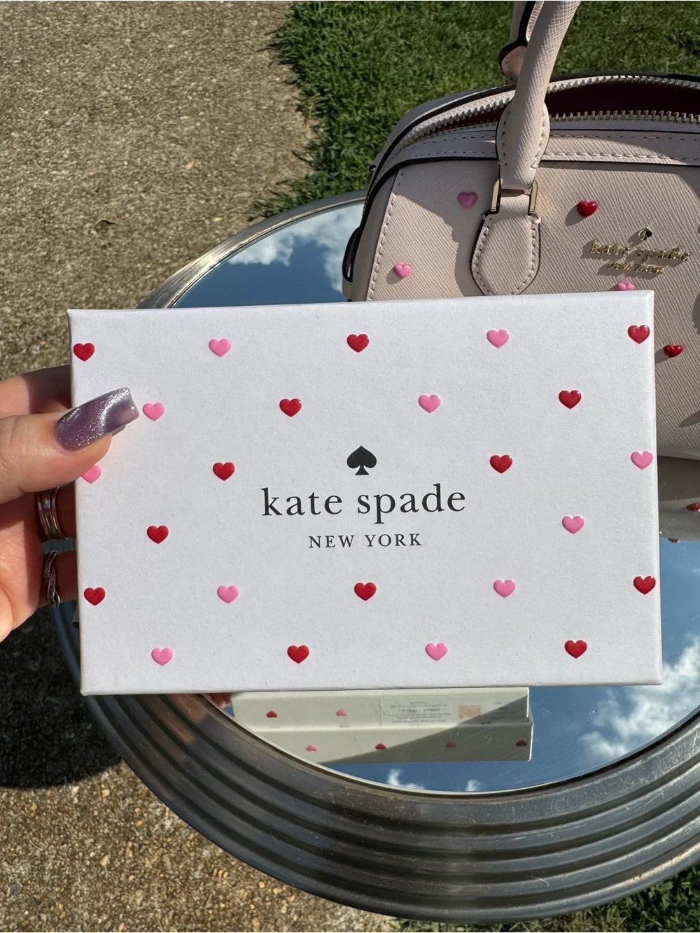 kate spade Madison pale pink satchel & wallet with red and light pink hearts